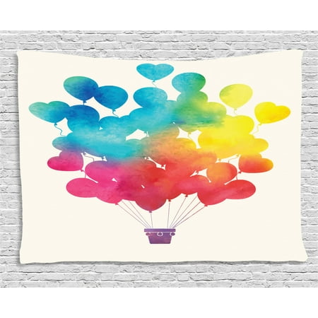 Watercolor Tapestry Hot Air Balloon Rainbow Colors Cute Heart Shapes Cheerful Hy Wall Hanging For Bedroom Living Room Dorm Decor 80w X 60l Watercolor Tapestry Hot Air Balloon Rainbow Colors Cute Heart Shapes Cheerful Hy Wall Hanging For Bedroom Living Room Dorm Decor 80w X 60l