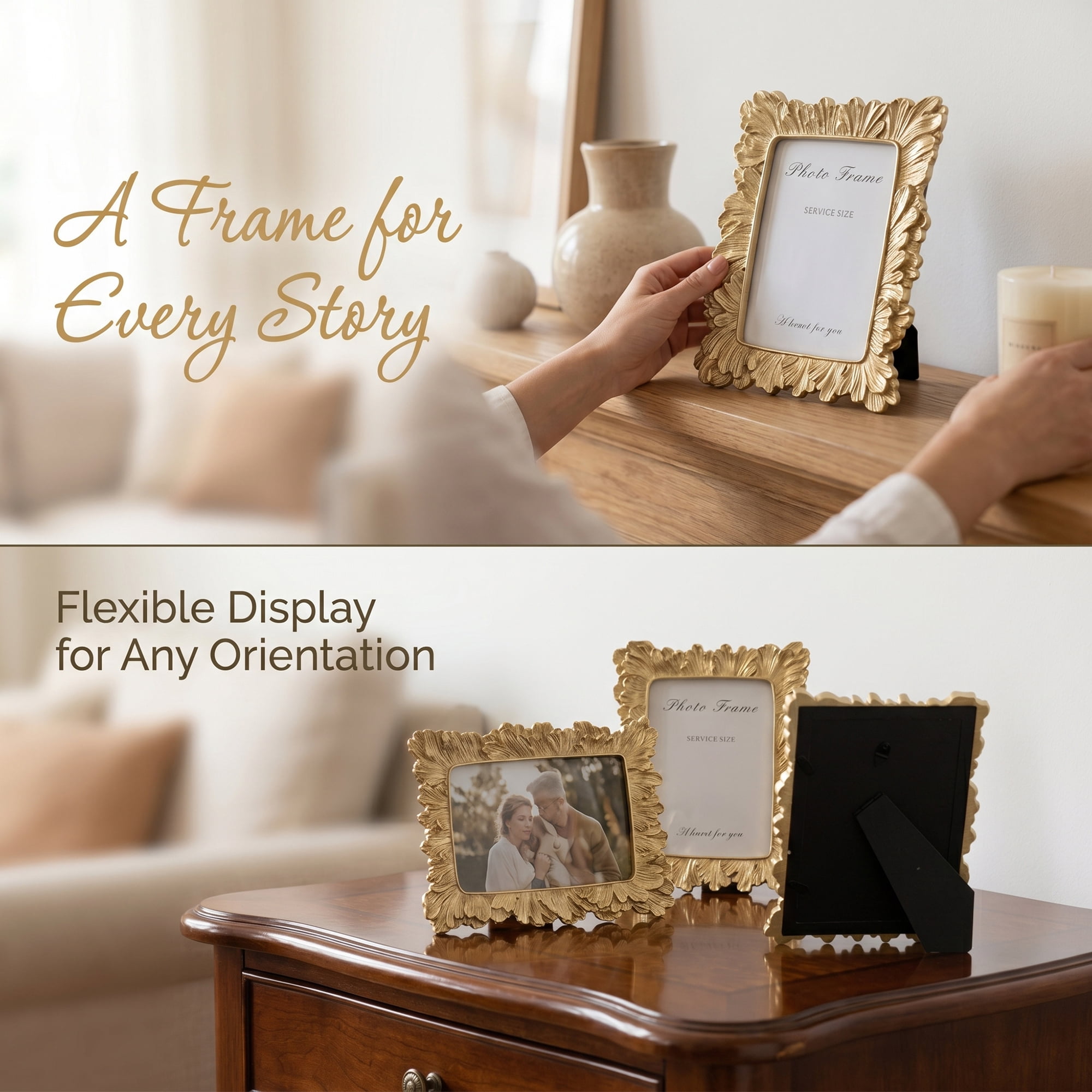 Unique Bargains Palm Leaf Resin Picture Frame for Coastal Home Decor Gold 4" x 6"
