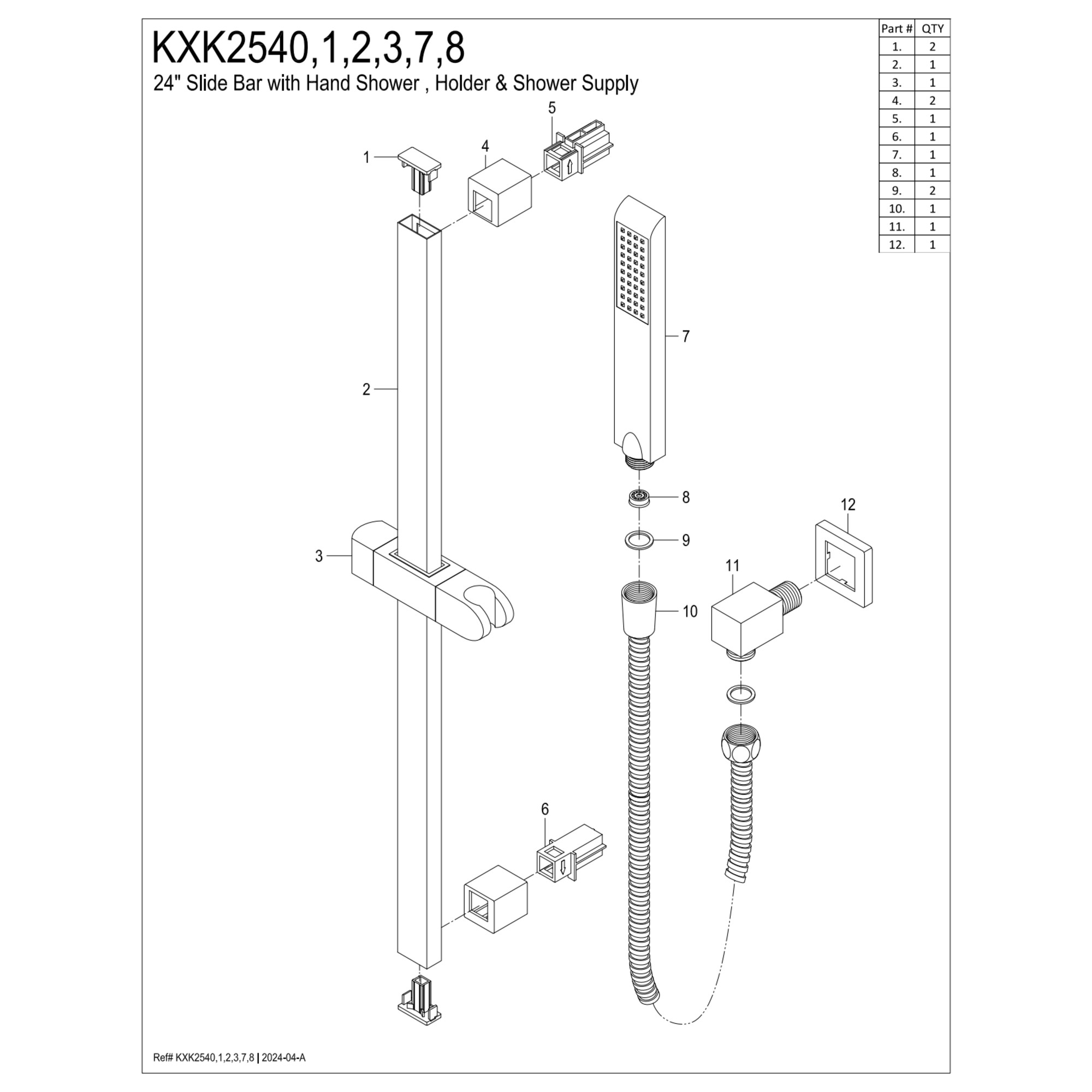 Kingston Brass Made to Match KXK2541 Shower System with 26" Slide Bar and Hand Shower, Polished Chrome