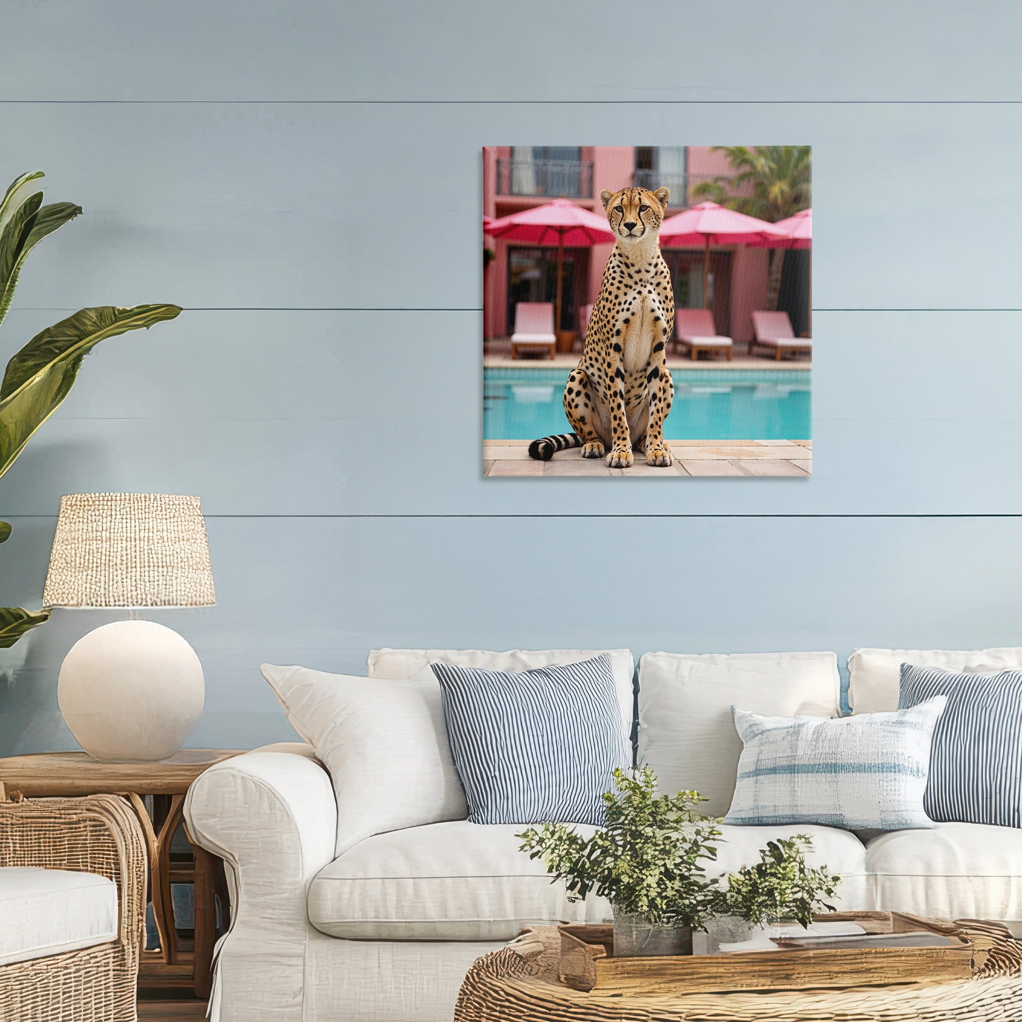Cheetah Posed at Poolside Canvas Wall Art, design by Lettered and Lined