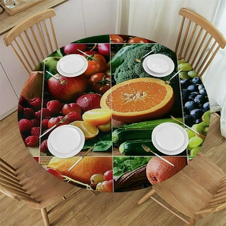 

BCIIG Fruits Vegetables Round Table Cover Stain Resistant Washable Indoor Outdoor Tablecloth Kitchen Dining Wedding Parties 100% Polyester Fiber 31-35