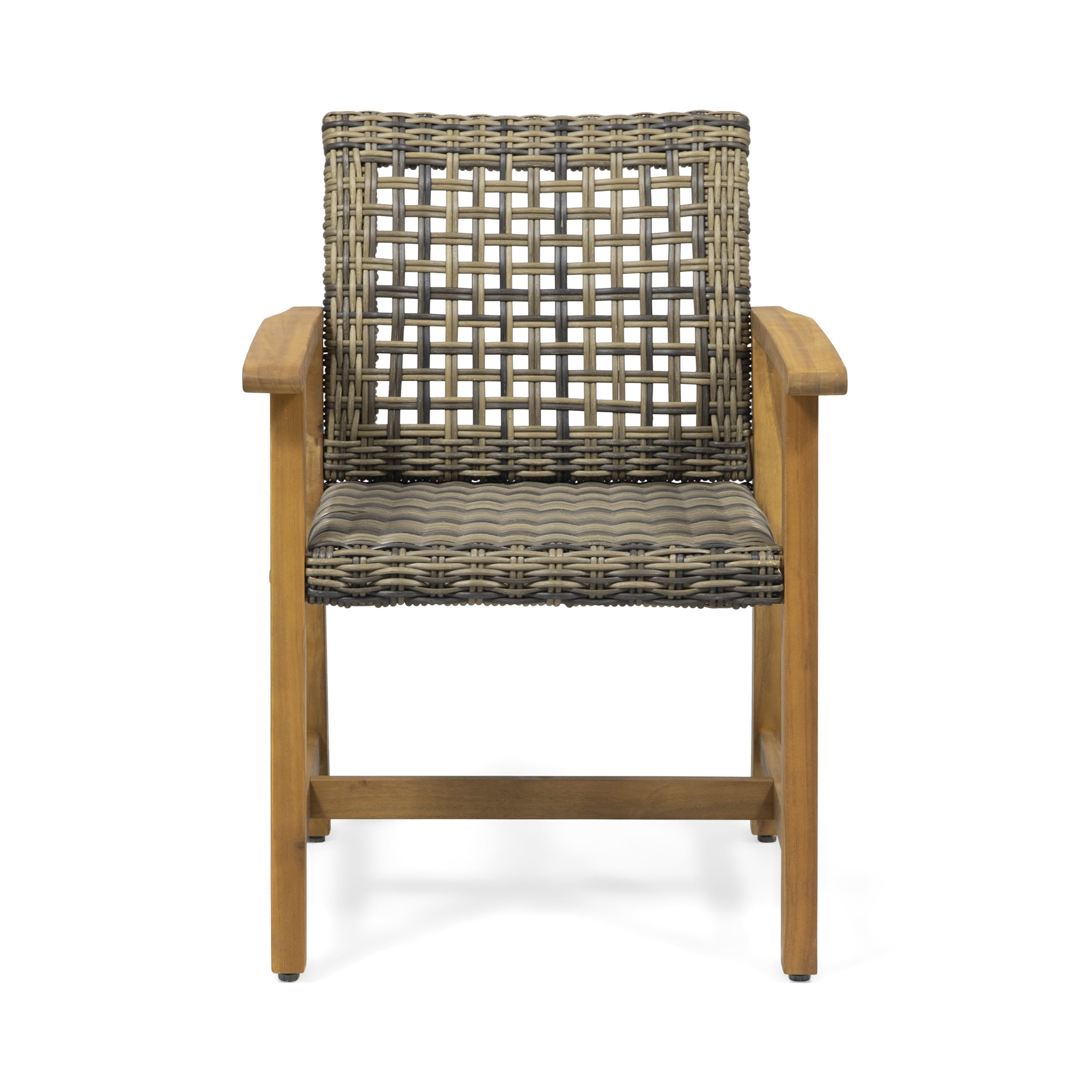 Euroco Outdoor Acacia Wood Armchair with Woven PE Rattan Seat, Weather-Resistant Patio Chair for Garden, Porch, or Deck