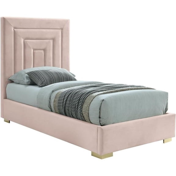 Maklaine Contemporary Rich Pink Velvet Twin Bed with Gold/Chrome Legs Included