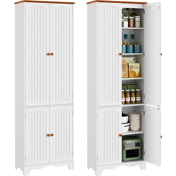 72" Kitchen Pantry Cabinet, Freestanding Storage Cabinets, Tall Food Pantry with Doors and Adjustable Shelves, Utility Floor Cabinet for Kitchen Dining Room Living Room, White