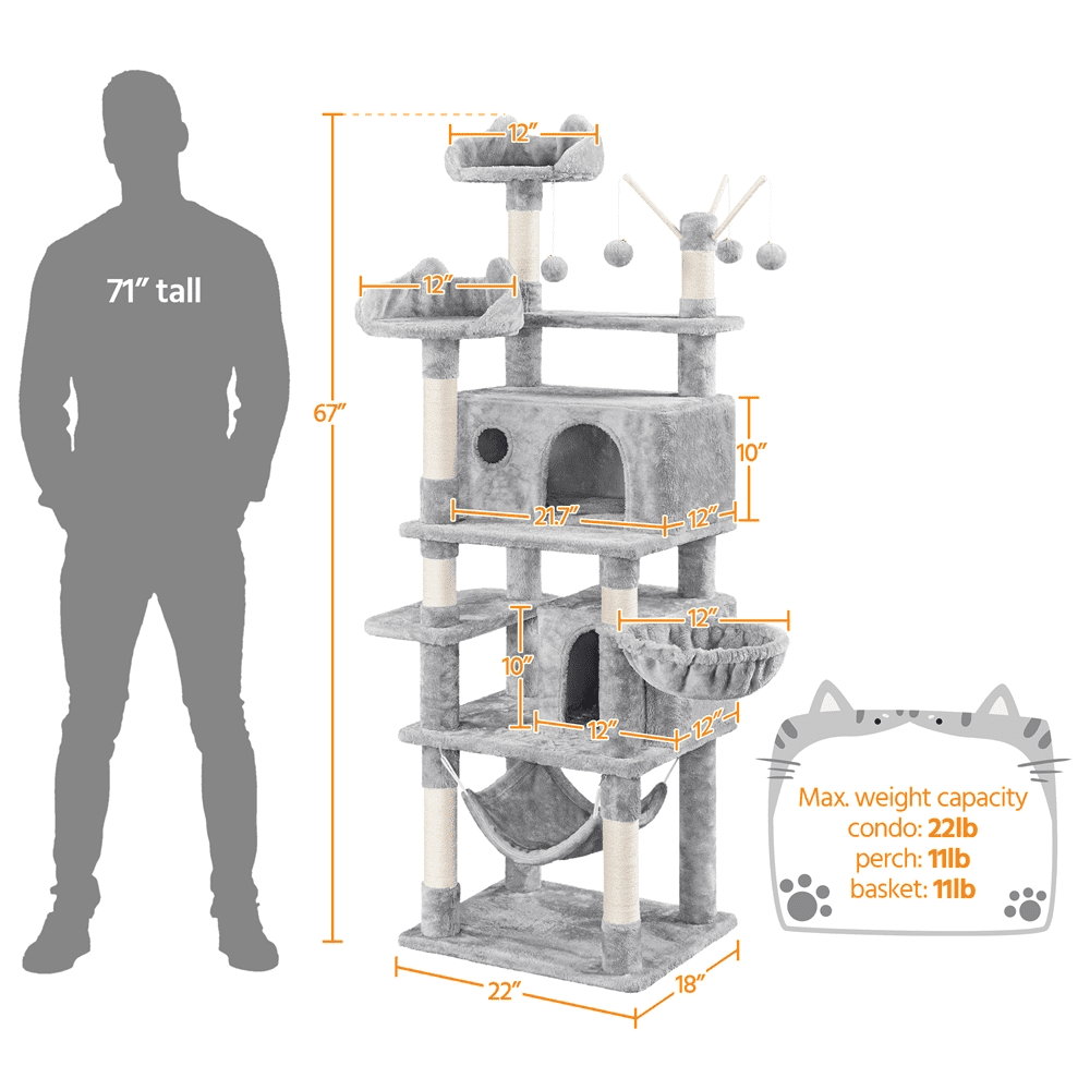 Renwick 67'' H Multi-Level Cat Tree Cat Tower with Condos, Light Gray