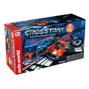 Auto World: CrossTrax Road Course - 9' Slot Car Race Set, 2 Variable Speed Slot Cars, 1970 Plymouth Cuda & 1970 Ford Mustang, Electric Racing Set