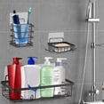 thumbnail image 2 of Oyajia 5-Pack Shower Storage Shelves, Bathroom Organizer Shelf with 16 Hooks Rustproof Wall-Mounted Shower Shelves for Kitchen, Dorm, and Bathroom No Drilling (Black), 2 of 6