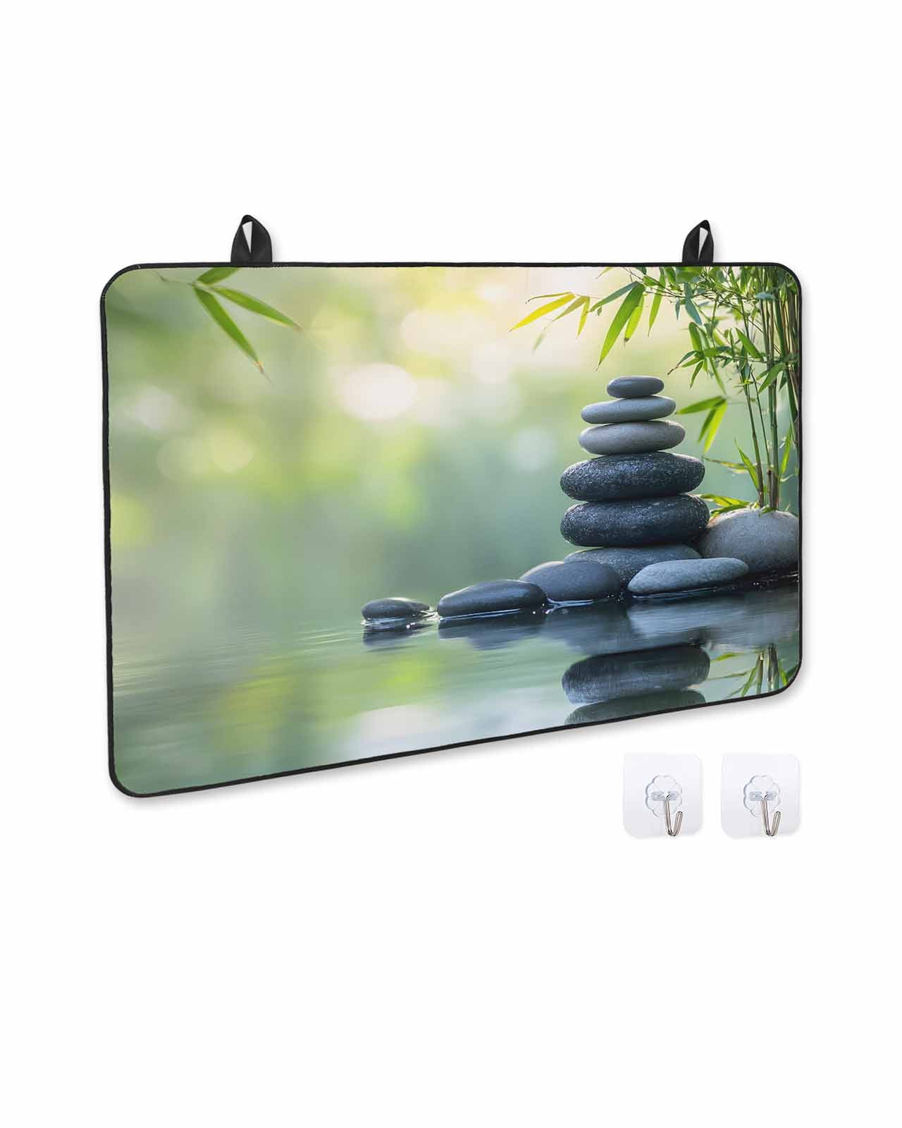 nqOlkjepod Large Induction Cooktop Protector Mat 36"x21", Zen Stones Stove Top Covers for Electric Stove, Nature Water Reflection Country Botanical Stove Burner Cover Mats, Glass Top Stove Cover