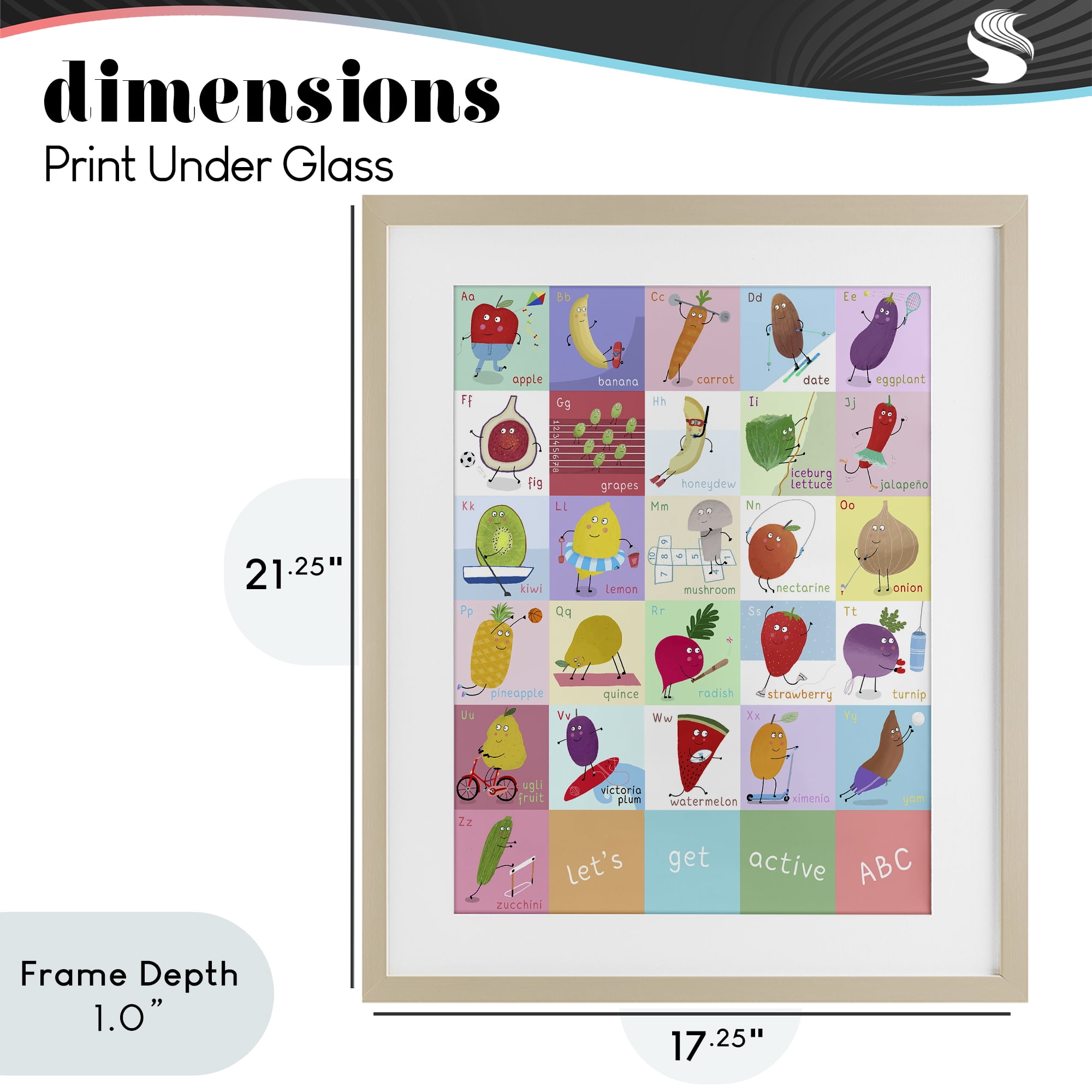 Stupell Industries Let's Get Active ABC's Birch Framed Print Under Glass, design by Carla Daly