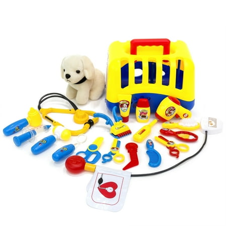 Best Choice Products Kids 20-Piece Dog Care Toy Set w/ Puppy Plush, Carrier and Tools, Multi