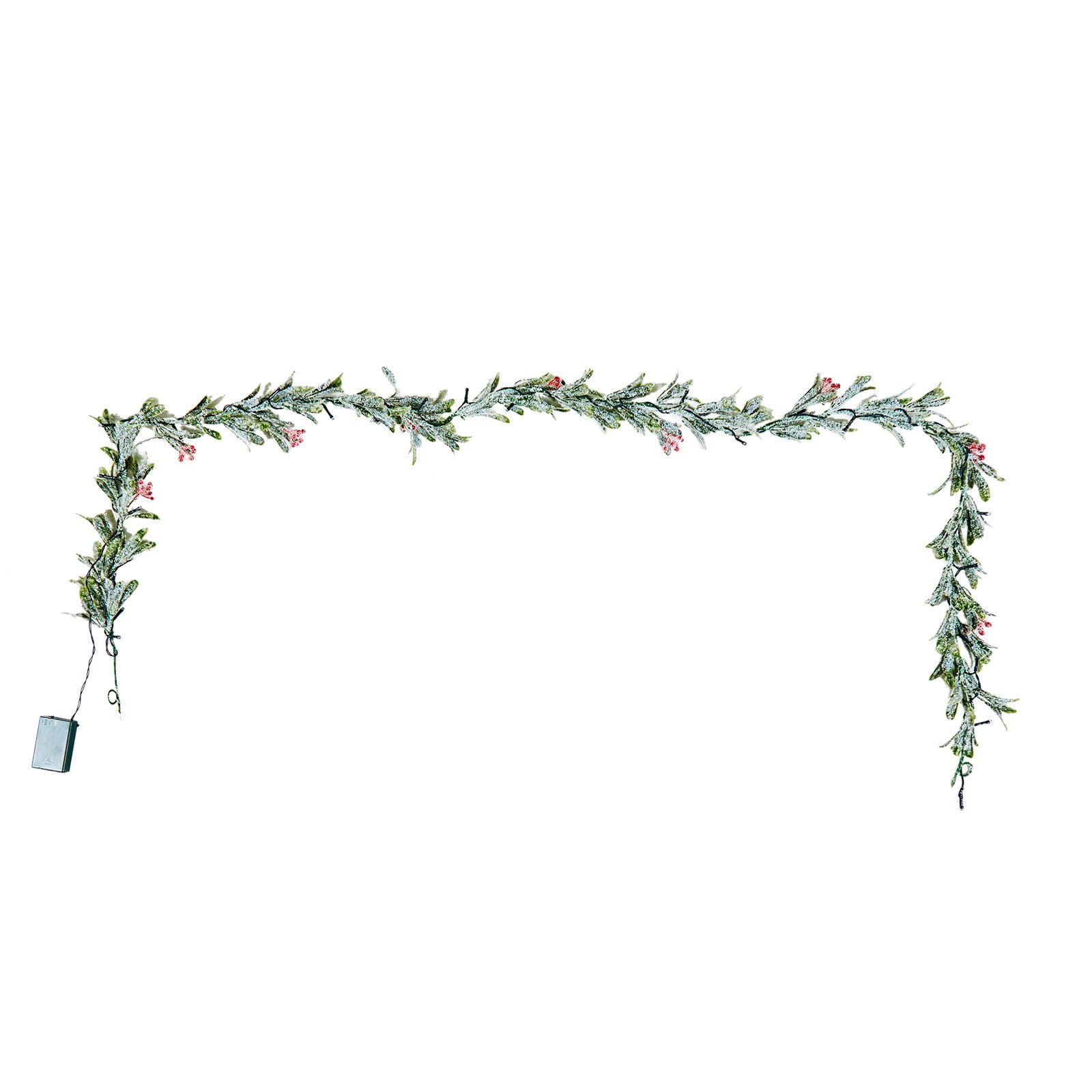 6.6ft LED Christmas Garland, Realistic Olive Vines Red Berries, Full Fluffy Artificial Greenery for Mantle Stair Fireplace Holiday Decor