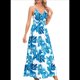 thumbnail image 1 of Vestido de Verano 2025 para Mujer, con Estampado Floral, Lazo Frontal, Tirantes Finos, Informal, Bohemio, , Fluido, Azul , Talla XXL, 1 of 6