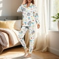 thumbnail image 3 of DISNIMO Pajama Sets for Women Koala Flower Print 2 Piece Long Sleeve Sleepwear Soft V Neck Tops and Long Pants Set Button Down Loungewear Nightwear, 3 of 7