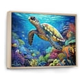 thumbnail image 2 of Designart "Azure Realm Of Sea Turtles" Coastal Coral Under Water Floater Framed Canvas Wall Art, 2 of 5