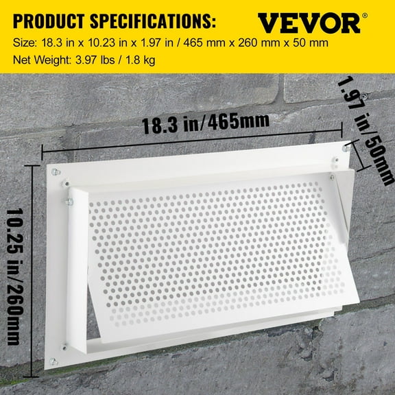 8"x16" White Foundation Flood Vent - Wall Mounted, for Crawl Spaces, Garages & Enclosures, Reduces Flood Risk & Foundation Damage (2" Depth)