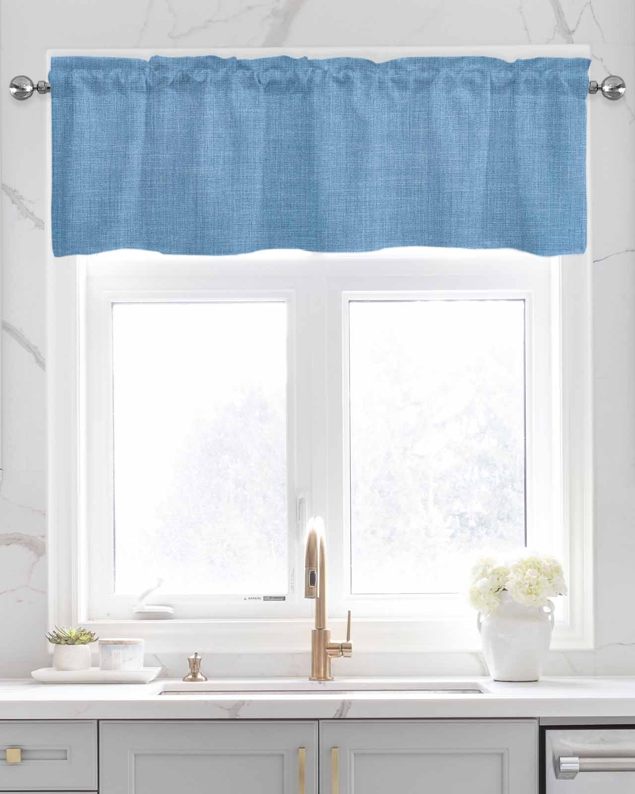 Sky Blue Farmhouse Kitchen Valances for Windows Farmhouse Linen Window Valance Curtain for Living Room Window Treatment Vintage Country Monochrome Textured Valance Rod Pocket Topper, 60 x 18 Inch