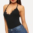 thumbnail image 3 of Fridja Womens V-Neck Solid Lace Patchwork Backless Halter Casual Camis Top, 3 of 9