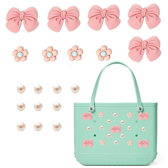 19 Pcs Charms Accessory for Bogg Bags and Simply Southern Totes, Pearl and Heart Insert Decorative to Customize Your Beach Tote Bag