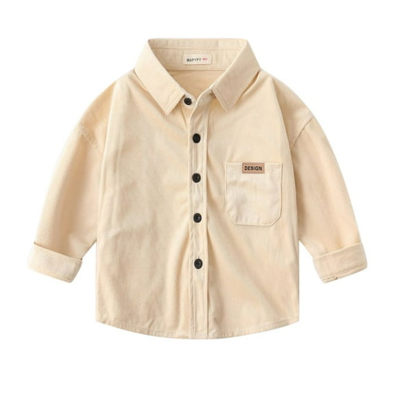 GYRATEDREAM Toddler Baby Boy Long Sleeve Shirt Kids Lapel Solid Color Button down Top with Pockets Children Casual Spring Summer Fall Clothes Apricot for 2-10 Years