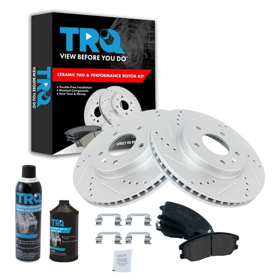 TRQ Front Ceramic Brake Pad & Performance Coated Rotor Kit w/Chemicals BKA15764
