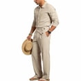 thumbnail image 5 of VBTAPA Business Casual Outfits for Men Cotton Linen 2 Piece Set Long Sleeve Button Down Shirts and Pants Set Office Work Suit with Pockets Khaki XL, 5 of 9
