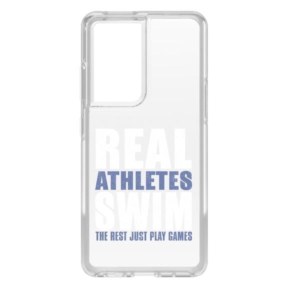 DistinctInk Clear Shockproof Hybrid Case for Galaxy S21 ULTRA 5G (6.8" Screen) - TPU Bumper Acrylic Back Tempered Glass Screen Protector - Real Athletes Swim Rest Play Games