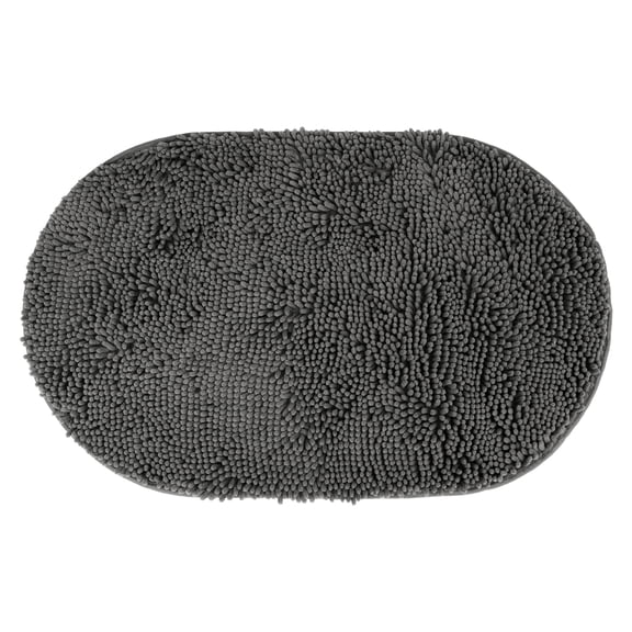 Unique Bargains Oval Plush Bath Mat Soft Non Slip Washable Rug Grey 16" x 24"