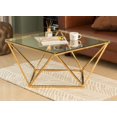 thumbnail image 2 of Bold Tones Metal Coffee Table, Diamond Shaped, Modern Glam, Glass Top and Gold Base, Gold, 2 of 2