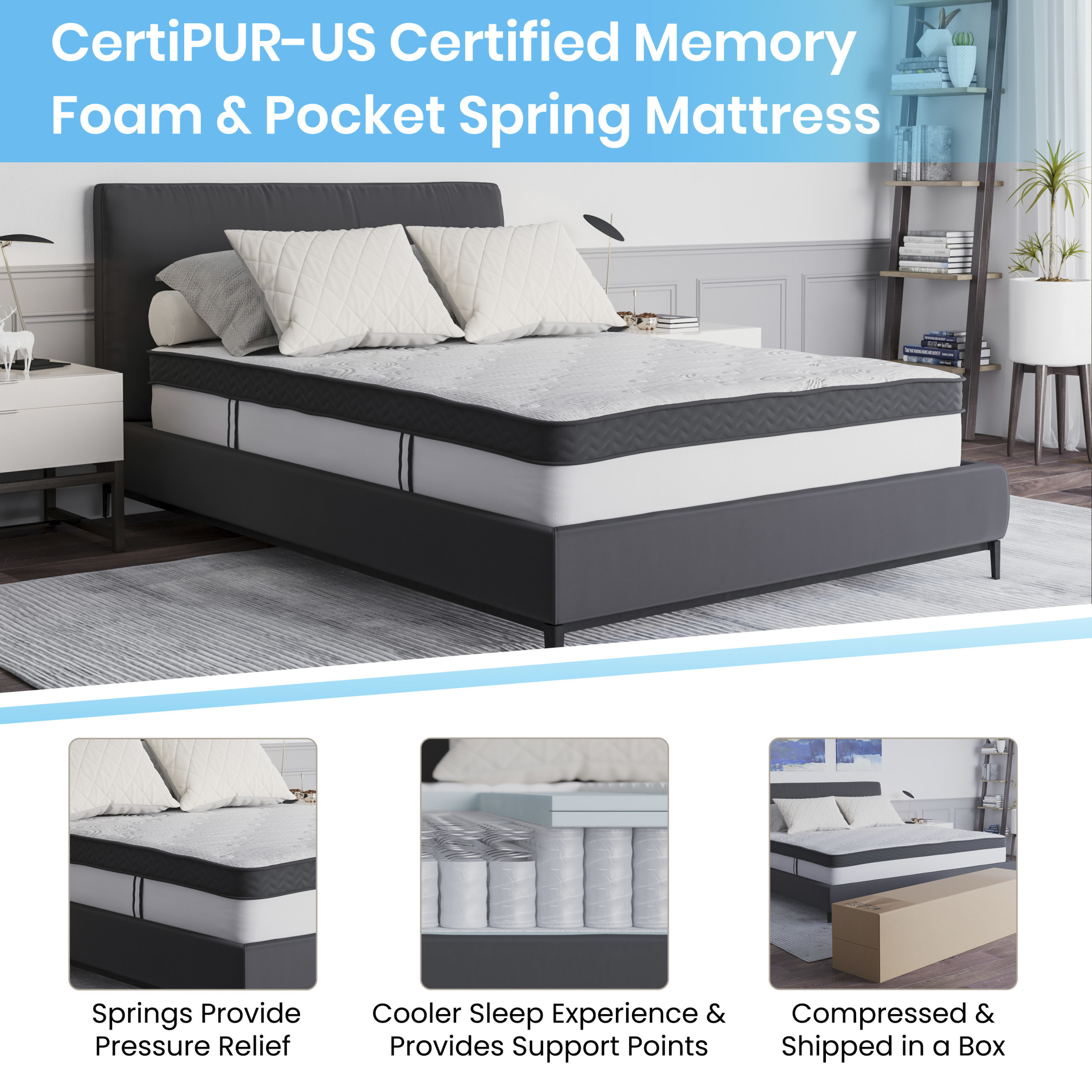 Merrick Lane 12" Hybrid Mattress Pocket Spring and Memory Foam, Full