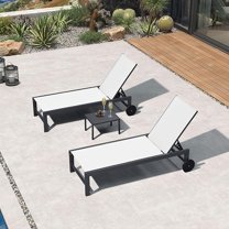 PURPLE LEAF Outdoor Chaise Lounge Set of 3, Dark Grey Aluminum Lounge Adjustable Chairs with Wheels and Table for Patio Deck Pool Yard,Linen