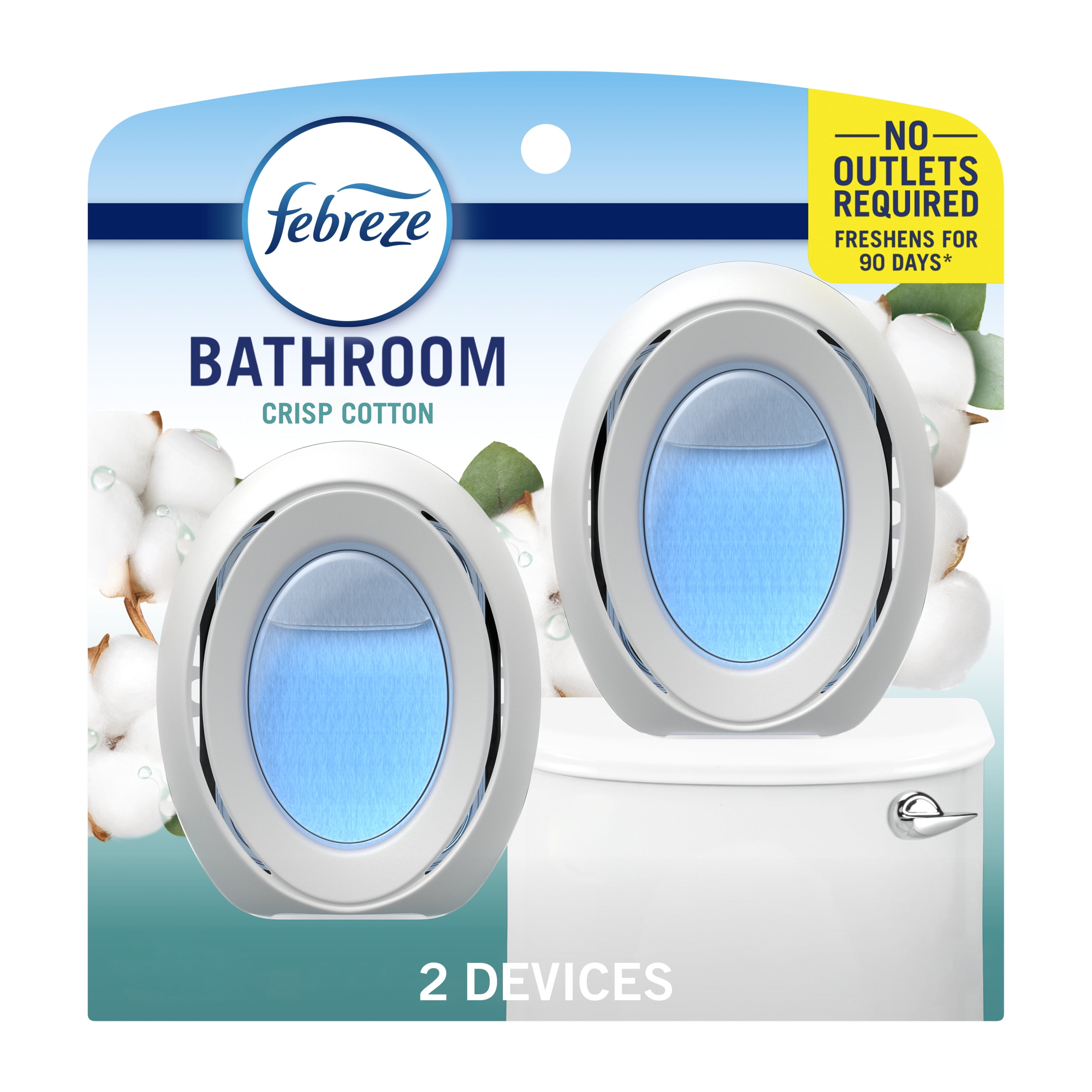 (3 pack) Febreze Bathroom Air Freshener, Small Spaces Odor-Fighting, Crisp Cotton, 2ct, 2 Count