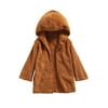 Girls Boys Hooded Plush Jacket Open Front Plush Fleece Warm Winter Outwear Coat Black/Brown