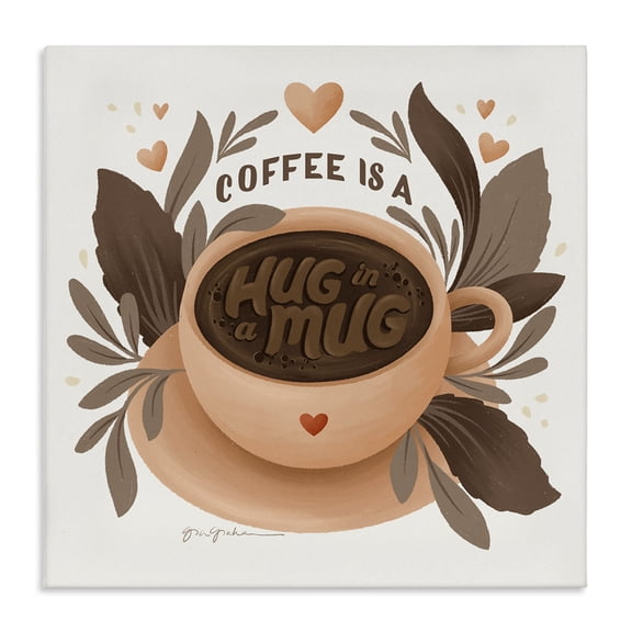 Stupell Industries Coffee Is Hug in Mug Food & Beverage Painting Wrapped Canvas Art Print Wall Art, 17 x 17