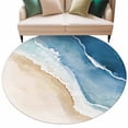 thumbnail image 2 of Beach Ocean Wave Round Living Room Rugs 8 ft, Blue Watercolor Painting Washable Large Area Rug with Non-Slip Sturdy Edge Binding Round Carpet for Dining Room Kitchen Office, 2 of 9