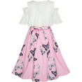 thumbnail image 3 of Girls Dress Chiffon Butterfly Ruffle Cold Shoulder White Pink 7, 3 of 7