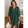 thumbnail image 5 of Women's Blackish Green Embroidered Eyelet Mini Dress with 3/4 Puffy Sleeves | L, 5 of 5