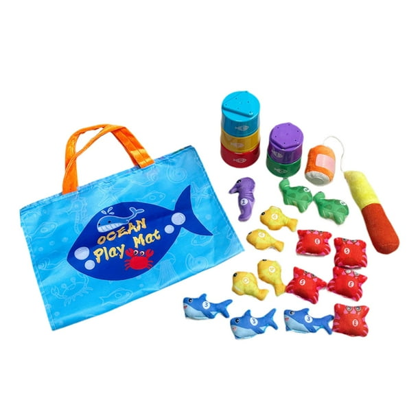 Juguete de pesca de tela, juego de pesca, educación temprana, juego interactivo, tapete de actividades para el desarrollo sensorial para niños de 1 a Azul