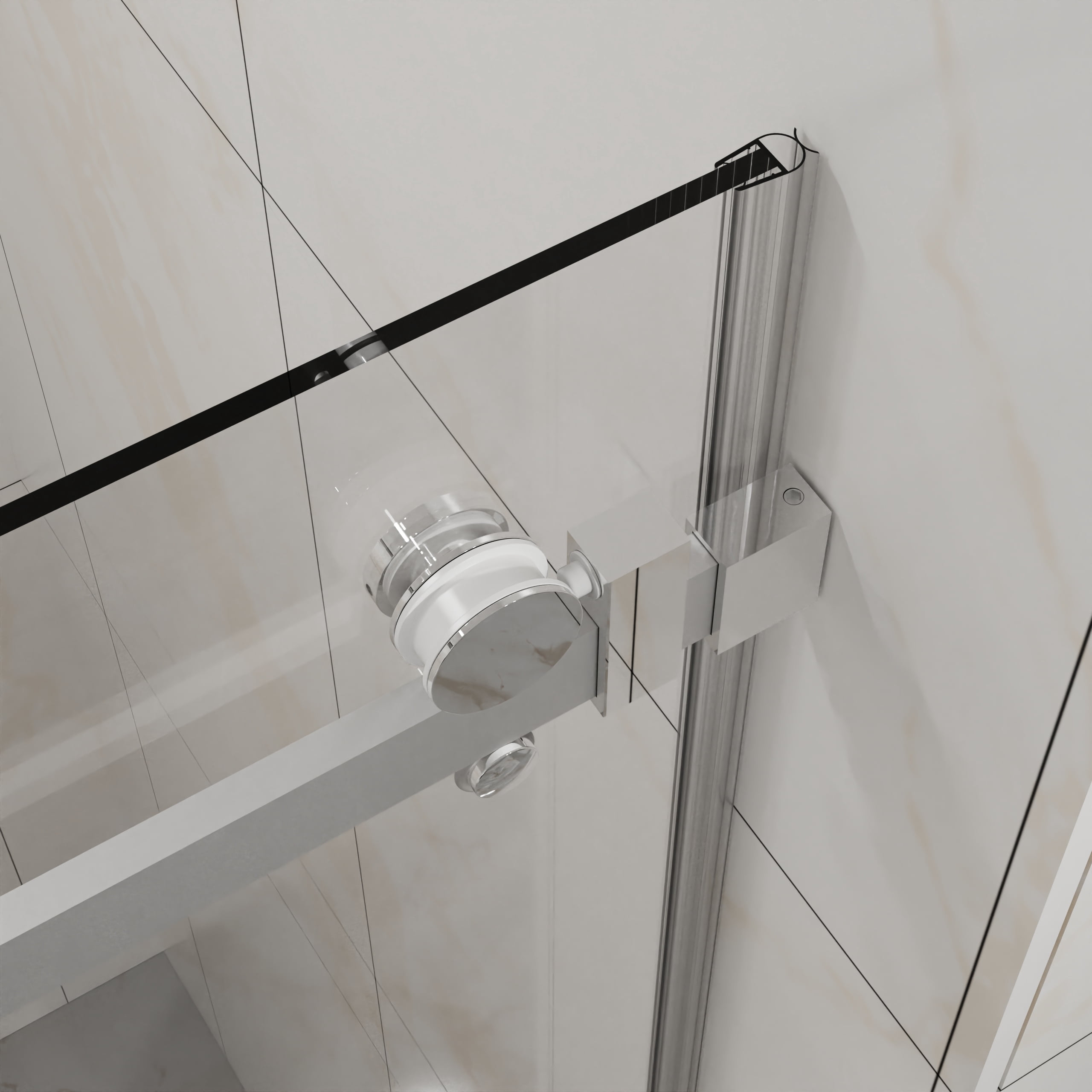 Frameless Shower Door, 48" W x 72" H Sleek Silent Sliding Glass Door, 1/4" (6mm) Thick Tempered Clear Glass with Easy-clean Coating, Heavy-Duty 304 Stainless Steel, Chrome02