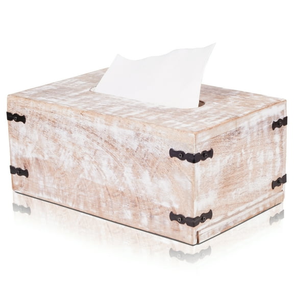 Luxe Designs | Rustic White Wooden Rectangular Tissue Box Cover/Tissue Dispenser/Napkin Holder - Slide-Out Bottom - Farmhouse Décor