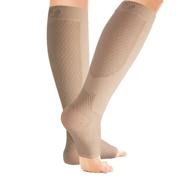 OrthoSleeve FS6+ Manchon de Compression pour Pieds et Jambes (1 Paire) pour Fasciite Plantaire, Douleur au Talon, Tendinite d'Achille, Attelles de Tibia, Insuffisance Veineuse et Crampes aux Jambes (Petit, Naturel)