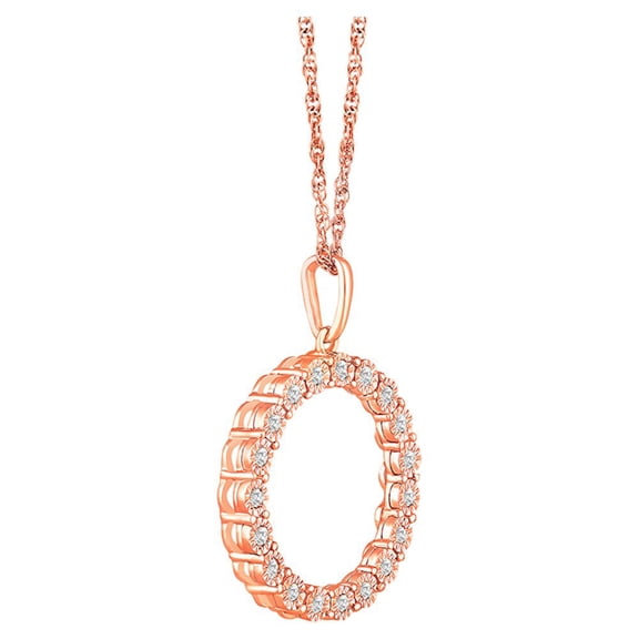Araiya Fine Jewelry 10K Rose Gold Round Diamond Circle Pendant with Gold Plated Silver Rope Chain Necklace (1/5 cttw, I-J Color, I2-I3 Clarity), 18"