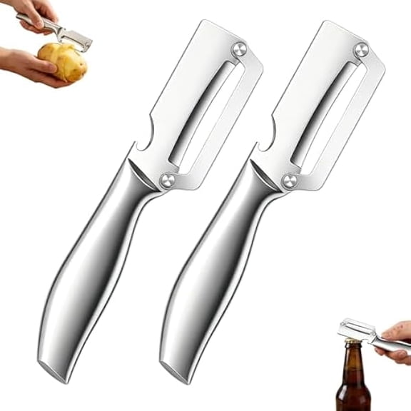 2PCS Multifunctional Vegetable Peeler,Zero Flex Peeler with Wooden Handle and Bottle Opener,Stainless Steel Blade Kitchen Tool for Potato Pumpkin Carrot Veggie Peeler