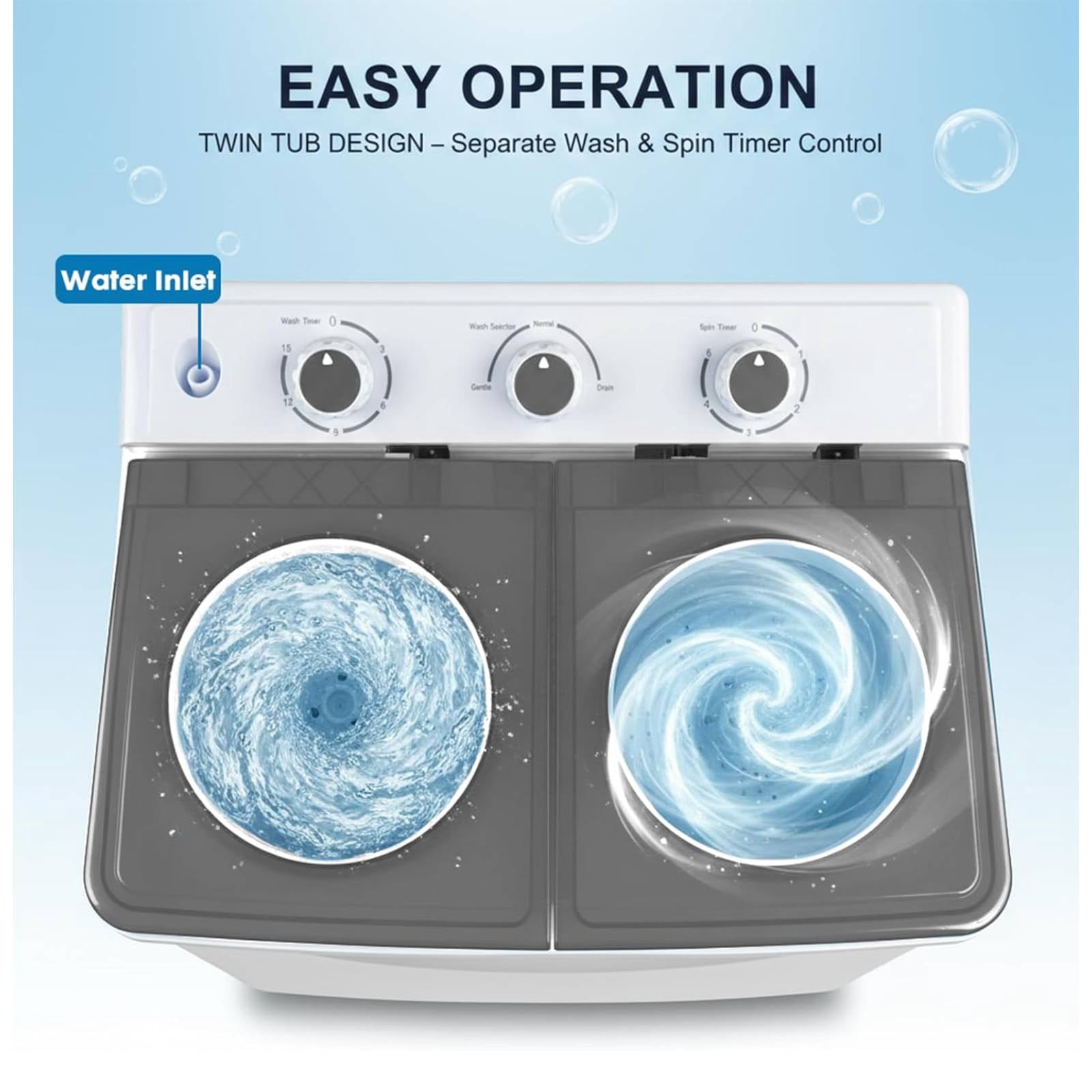 Portable Washing Machine, 14lbs Twin Tub Washer Mini Compact Laundry Machine with Drain Pump,Compact Washer for Home Dorm Apartment,Grey