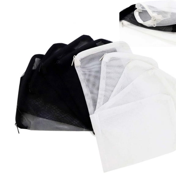 Fish Tank Fine Mesh Bags, Aquarium Filter Media Bags For Coral Sands And Volcanic Rocks, 10 Pack, 15cm*20cm/5.9"*7.8", White And Black, With Recyclable Mesh Reusable Bags And