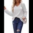 thumbnail image 1 of Blusa de Larga con Cuello en V para Mujer, Estilo Farol, Elegante, Informal, de Punto Acanalado, Corte Holgado, Otoño 2025 L, 1 of 8