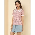 thumbnail image 3 of INSPIRE CHIC Blusa de manga corta floral bordada con encaje y cuello Peter Pan para mujer Rosa L, 3 of 6