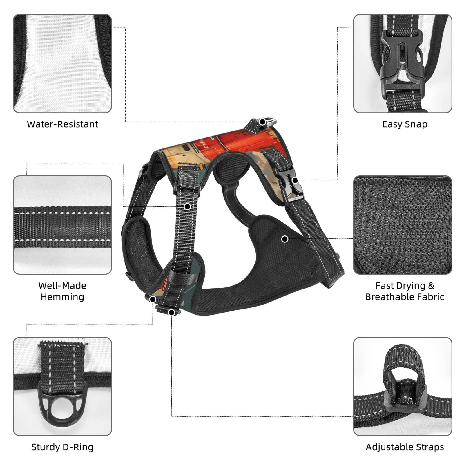 Fuzoiu Rusty Rocket Launch Print Reflective Dog Harness,Adjustable, Breathable Pet Vest,Dog Harness No Pull,No Choke Pet Vest for Small, Medium, and Large Dogs-X-Large