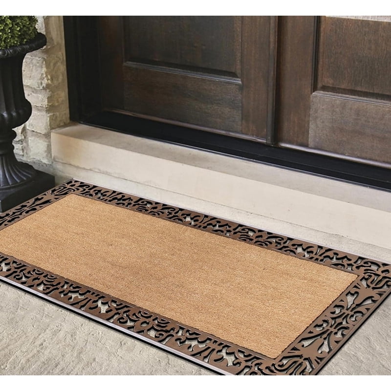 A1HC Natural Coir and Rubber Door Mat, 30"x60" Thick Durable, Heavy Duty, Fade-Resistant, Long-Lasting Outdoor Entrance Doormat, Paisley Border Bronze