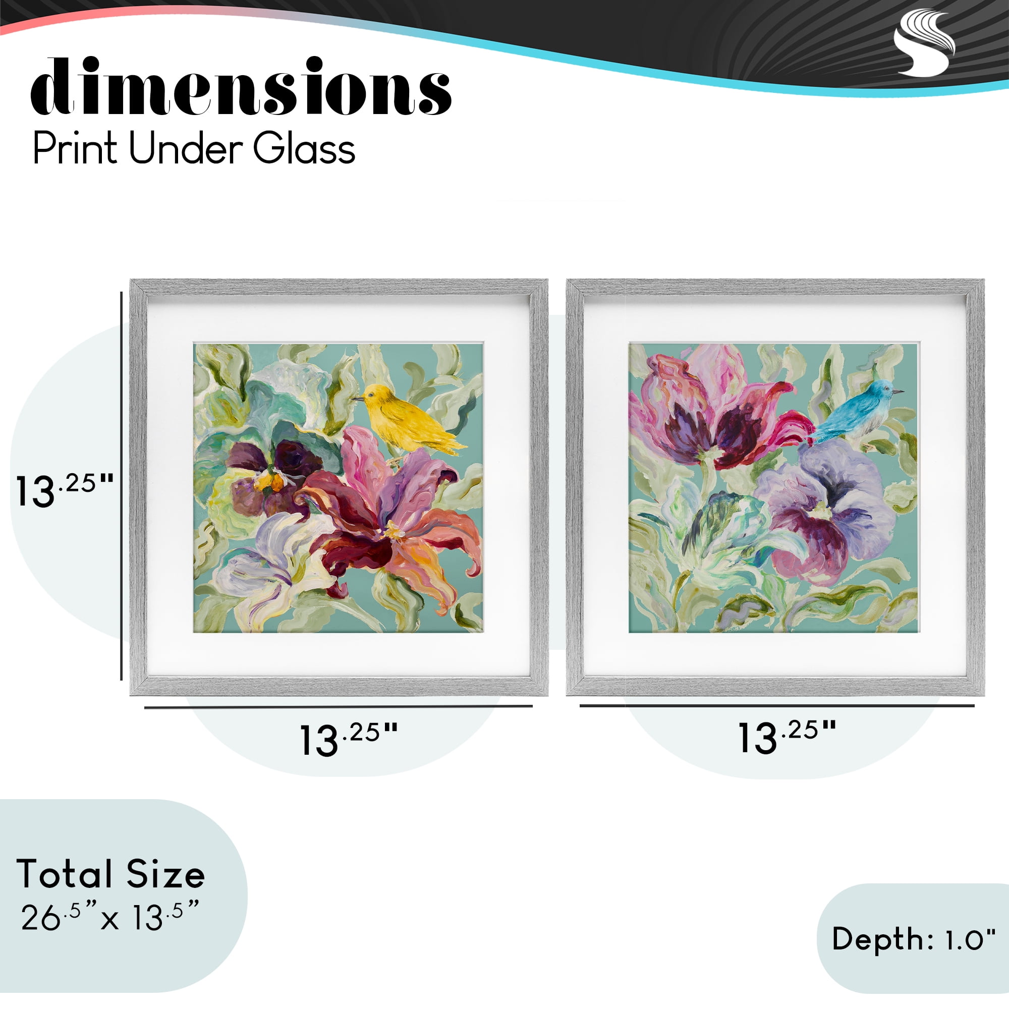 Stupell Industries Lyrical Garden Canaries 2 Piece Gray Framed Print Under Glass Set, design by Lanie Loreth