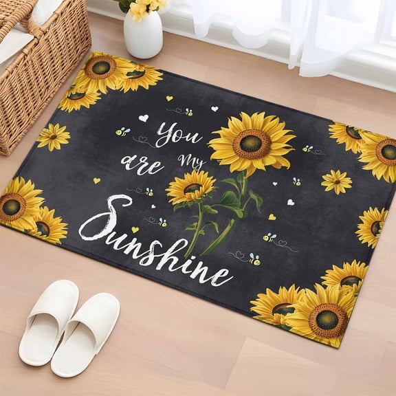 Bathroom Rugs 2x3 Ft, Black Sunflowers Non Slip Area Rugs for Kitchen Bedroom Entryway, Vintage Garden Floral Bees Farmhouse Washable Carpet Runner Rug Floor Mats for Bedroom Home Decor